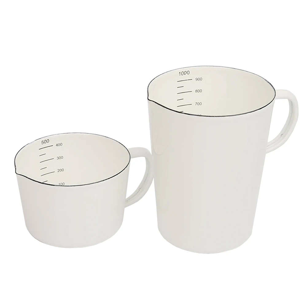 500/1000ML Enamel Baking Measuring Cup Heat Resistant Milk Jug Scale Cup Kitchen Enamel Cup Cooking Gas Induction Cooker Oven