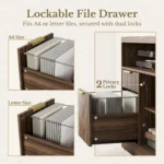 4 Drawer File Cabinet, Fluted Wood Lateral Filing Cabinet with Lock and Charging Station for Home Office, Printer,