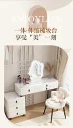 White modern dressing table with mirror and makeup stool - Goldoma furniture