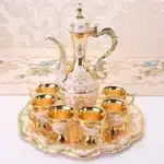 European Style Tea Set 6 Luxury Coffee Cup Vintage Metal Turkish Coffee Pot Set Craft Tea Tray and Teapot for Serving Tea
