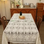 Rectangular Hollow Out Knitted Tablecloth Rural Retro Cotton Thread Crochet Dining Table Cover Lace Tea Table Cloth Table