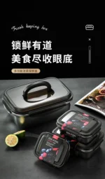 Large stainless steel food storage container with lid and handle for refrigerator organization