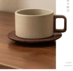 Vintage Wooden Handle Ceramic Coffee Cup with Saucer 250 Ml Large Capacity Tea Cup Modern Afternoon Tea Dessert Coffee Cup