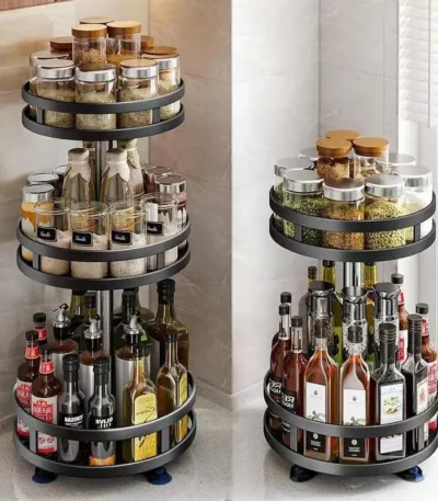 Rotatable Kitchen Storage Rack kitchen Accessories Spice Storage Rack Clean Storage 360 Degrees Rotatable Organizer Turntable