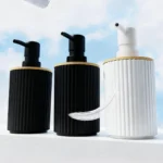 2pcs/set black bathroom accessories set, hands soap dispenser and toothbrush cup set, used for bathroom necessities – base