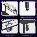 NOST&HOST 51" L-Shaped Gaming Desk Power Outlets LED Lights 4 Tier Shelves Hooks Cup Holder Home Office Carbon Fiber Black - Image 3