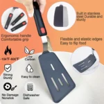 Goldoma high heat resistant spatula in use on a non-stick frying pan