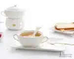 Embossed Ceramic Dessert Soup Bowl White Stew Cup Luxury Gold-plated Exquisite Soup Cup Porridge Bowl Tableware Kitchen
