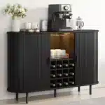 Wine Bar Cabinet w/ LED Light,Liquor Cabinet for Home,Coffee Bar Cabinet w/ Wine Rack & Glass Holder,Walnut Buffet