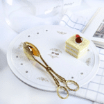 2pcs Food Tong Gold-plated Snack Cake Clip Salad Bread Pastry Clamp Baking Barbecue Tool Fruit Salad Cake Clip Kitchen