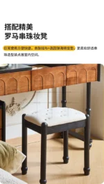 Goldoma ash wood dressing table with mirror and six drawers in a bedroom setting