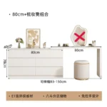 White dressing table with mirror, 6 drawers, and matching stool for bedroom vanity and makeup storage