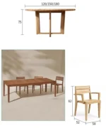 French retro oval dining table with natural wood top and teak base in a dining room setting