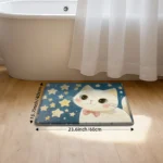 Adorable cartoon cat non slip memory foam bath mat with cotton velvet surface in a bright bathroom