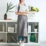 Vintage Washed Cotton Apron Japanese Simple Style Slim Long Apron Baking Cooking Nail Salon Workwear – close-up detail