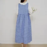 Korean Fresh Cotton Plaid Apron Side Slit Tie Gardening Vintage Apron Flower Shop Coffee Shop Restaurant Baking Apron – top