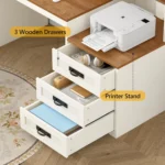 Farmhouse Computer Desk with Drawers, 65'' Home Office Desk with Power Outlets, Storage Cabinet and Printer Stand,