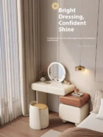 Modern cream dressing table with storage drawers and mirror in bedroom setting