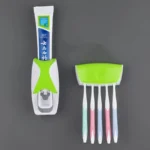 1 set of easy-to-use toothbrush holder with automatic toothpaste dispenser, wall mounted toothbrush storage rack, and