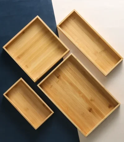 Elegant bamboo serving tray with Japanese-style square design, perfect for serving tea or fruit