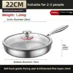 Uncoated 22-32cm frying pan, metal stainless steel frying pan, steak frying pan – base detail