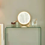 Minimalist vanity desk with drawers and mirror - Goldoma modern dressing table with stool
