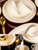Relief Sculpture Gold Inlay Ceramic Rice Bowl Dishes Beef Steak Plate Fish Plate Premium Ceramic Tableware 1pcs - Image 36