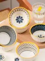 Nordic Style Ceramic Rice Bowl Underglaze Japanese Breakfast Bowl High Aesthetic Value round Shape Dinnerware Set