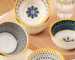 Nordic style ceramic rice bowl set with underglaze finish on wooden table