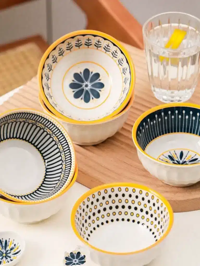 Nordic Style Ceramic Rice Bowl Underglaze Japanese Breakfast Bowl High Aesthetic Value round Shape Dinnerware Set