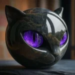 Black Cat Figurine Resin Cat Head Healing Stone Marble Texture Cat Stone Resin Cat Sculpture Ornament for Home Office Desk