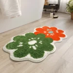 Cartoon double flower quick dry bath mat on bathroom floor