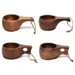 E5BB Finland Kuksa Portable Coffee Mug Acacia-Wood Handle Cowhide Rope Hook Juice Cup – side view