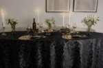 Elegant dinner napkin set with velvet table cloth on dining table