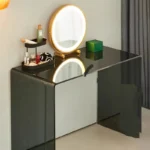 Minimalist vanity desk with drawers and mirror - Goldoma modern dressing table with stool