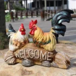 Creative Resin Rooster Hen Welcome Sign Decoration Items Home Livingroom Desk Sculpture Crafts Outdoor Garden Statue Accessories