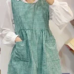 Korean Fresh Cotton Plaid Apron Side Slit Tie Gardening Vintage Apron Flower Shop Coffee Shop Restaurant Baking Apron – top