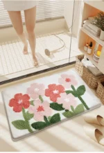 Non-Slip High-Absorbency Microfiber Bath Mat - Floral Plush Bathroom Rug, Thickened Fashionable Home Decor – side view