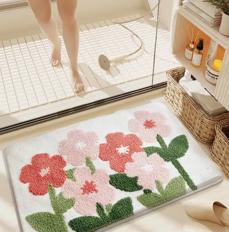 Non-Slip High-Absorbency Microfiber Bath Mat - Floral Plush Bathroom Rug, Thickened Fashionable Home Decor – side view