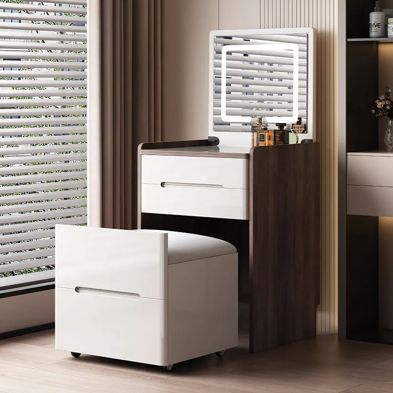 Sd9a07122d22f4939939329332ada5abeM.webp Modern dressing table organizer with shelves for makeup and jewelry in a minimalist bedroom setting