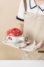 Creative Cartoon Cute Girl Heart Red Mushroom Ceramic Tableware Single Handle Bowl Soup Pot Breakfast Plate
