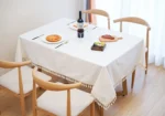 Nordic White Tablecloth Cotton Linen Map Rectangle Round Table Cloth Soft Cover Lace Tassel Outdoor Picnic Blanket for