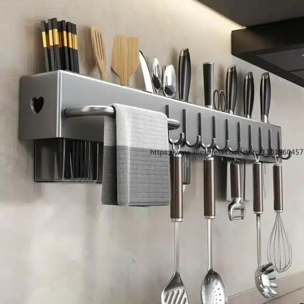 Kitchen Organizer Knife Rack Storage Box Household Knife Rack Spoon & Chopstick Holder No Hole Required Hanging Storage