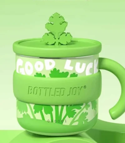 Bottled Joy Wang Yibo Limited Edition Lucky Coriander Pattern Insulated Stainless Steel Travel Mug 450ml