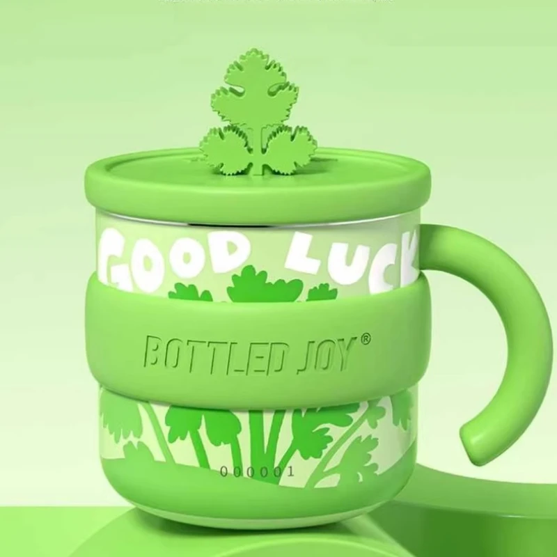 Insulated coffee mug with lucky coriander pattern, stainless steel travel mug 450ml