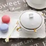 Embossed Ceramic Dessert Soup Bowl White Stew Cup Luxury Gold-plated Exquisite Soup Cup Porridge Bowl Tableware Kitchen