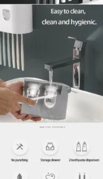 Magnetic Toothbrush Holder Storage Rack Automatic Toothpaste Dispenser Wall-Mounted Waterproof Bathroom Storage Accessories
