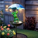 Outdoor Solar Frog Figurine Lights with Umbrella Solar Bird Feeder Frog Garden Decor Hummingbird Feeder Decorative Path