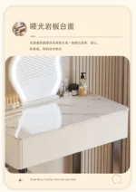 Modern Nordic vanity table with storage drawers and mirror in bedroom setting