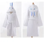 100% Cotton Children Hooded Bathrobe Cartoon Rabbit Cute Soft Warm Solid Belted Robes for Kids – angled view